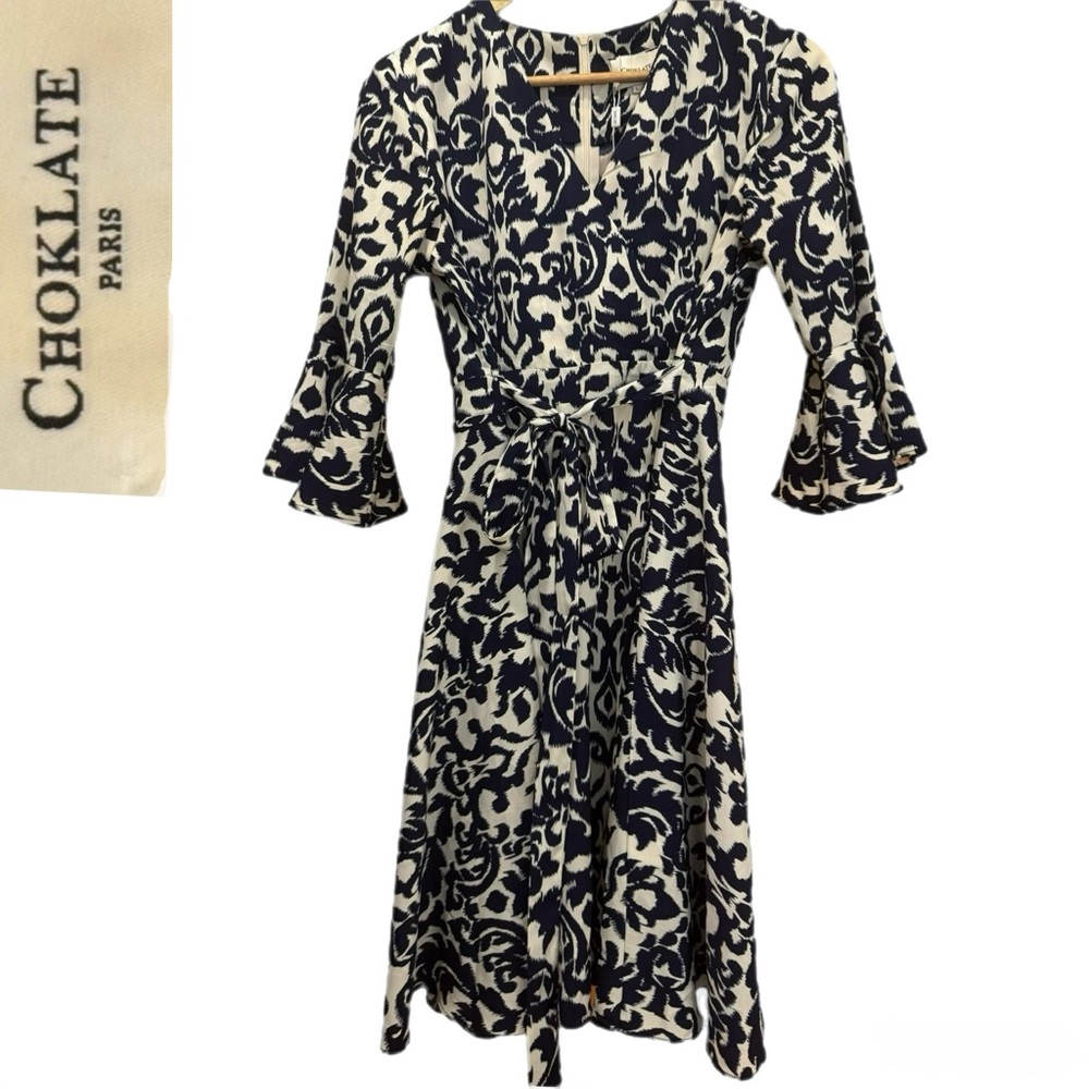 Choklate Paris Blue & White Print Midi Dress Size Large NWT